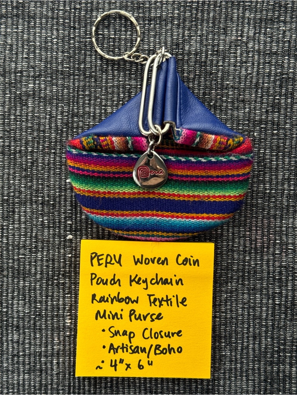 Souvenir ‘Peru’ Charm Coin Pouch Keychain Woven Textile - Picture 13 of 14